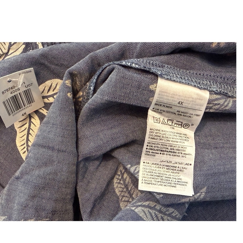 Old Navy Womens 4X Blue White Botanical Leaf Tie Back Flutter Sleeve Top NEW - Picture 6 of 8